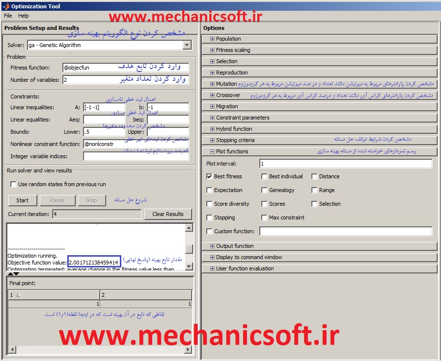 آموزش بهینه سازی به کمک الگوریتم ژنتیک در نرم افزار Matlab